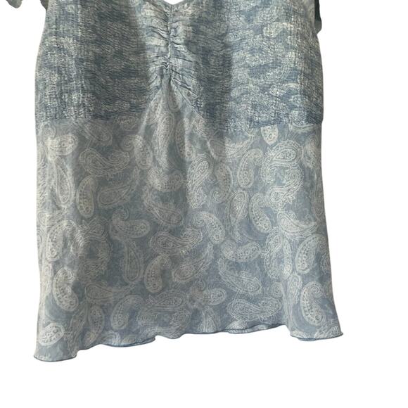 Lane Bryant Pale Blue Paisley Boho Short Ruffle Sleeve Top/Blouse Ruched, 18/20 - Picture 5 of 13